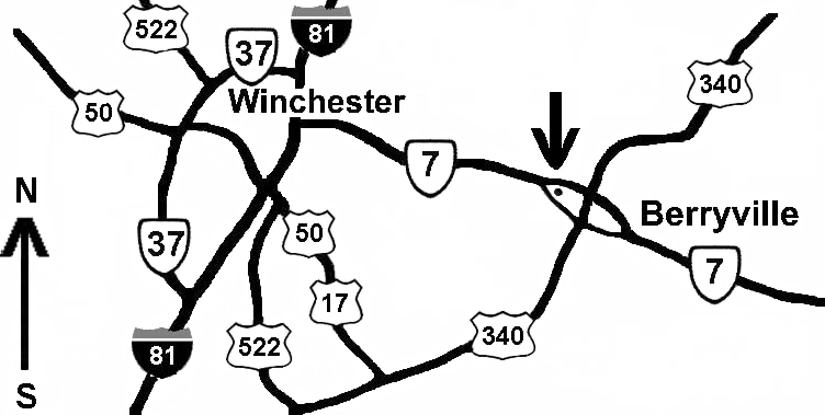 Map to berryville hamfest near intersection of route 7 and 340 a bit east of Winchester, VA